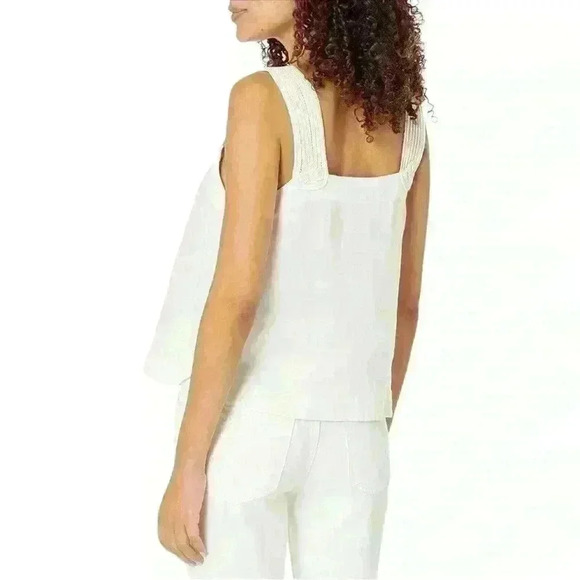 Joie Women's Paisley Linen beach resort vacation summer Top in Porcelain - Picture 2 of 11